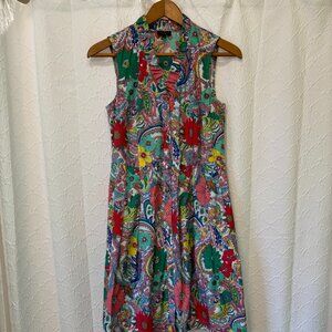 Talbots Paisley Floral Print Sleeveless Ruffle Shirt Dress